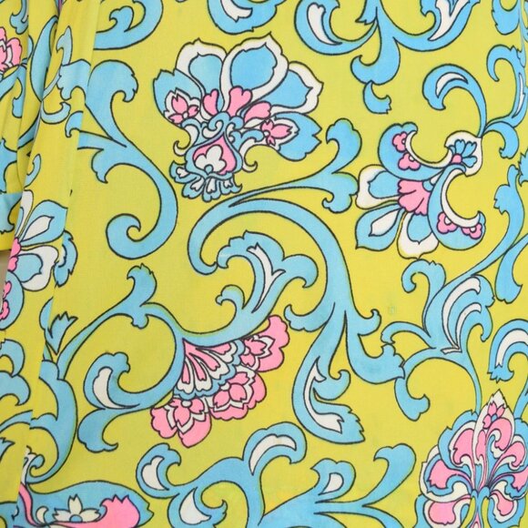 vintage 60s dress psychedelic print mod baroque green twiggy mini hippie S M - Picture 10 of 10